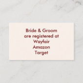 D'accompagnement Carte d'enregistrement de mariée et de chambre per (Dos)