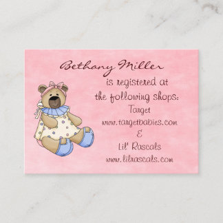 D'accompagnement Carte d'enregistrement des cadeaux pour bébé ours