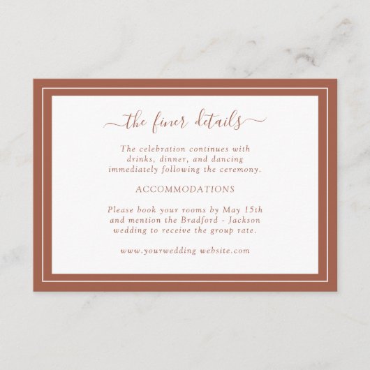 D'accompagnement Carte Détails du Mariage Terracotta (Devant)