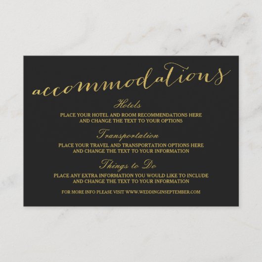 D'accompagnement Carte d'hébergement Chic Gold Script (Devant)