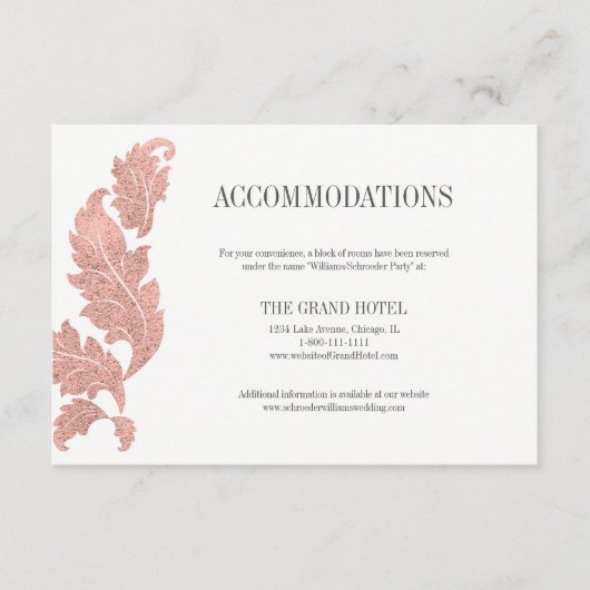 D'accompagnement Carte d'hébergement Mariage classique Rose Gold Cr (Devant)