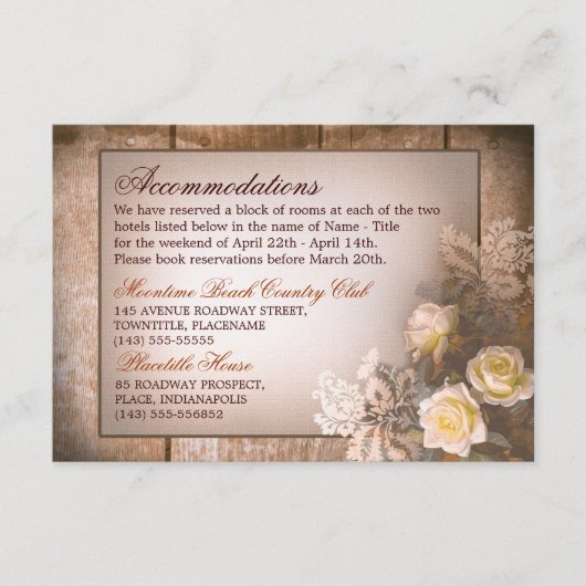 D'accompagnement Carte d'hébergement mariage rose vintage (Devant)