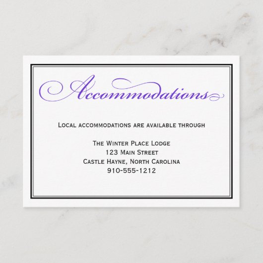 D'accompagnement Carte d'hébergement pour Mariage de script purple (Devant)