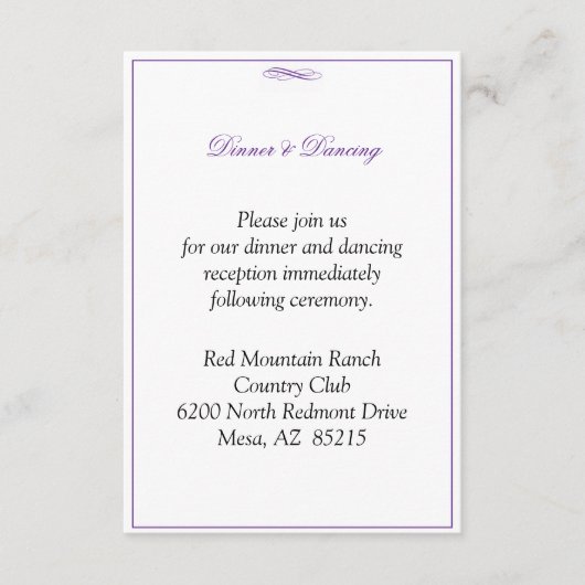 D'accompagnement Carte d'hébergement simple Mariage violet (Devant)