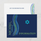 D'accompagnement Carte d'information bleue et verte Bar Mitzvah (Devant / Derrière)