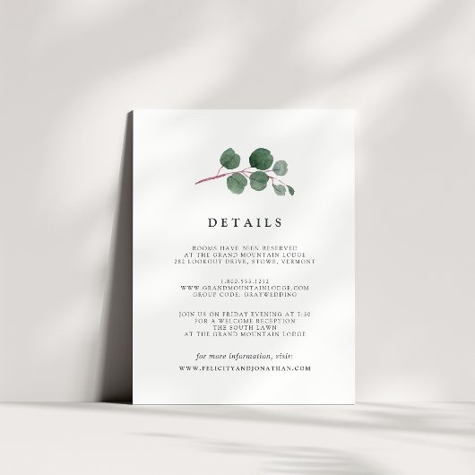 D'accompagnement Carte d'information de l'invité Eucalyptus Grove