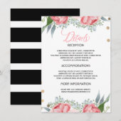 D'accompagnement Carte d'information de mariage à fleurs roses pour (Devant / Derrière)