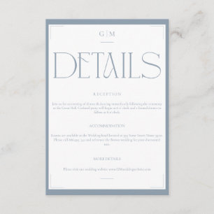 D'accompagnement Carte d'information de mariage classique bleu mono