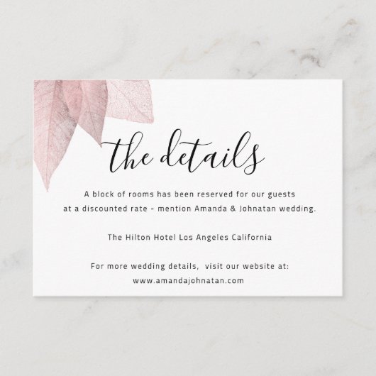 D'accompagnement Carte d'information de mariage détails Blanc (Devant)