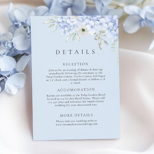 D'accompagnement Carte d'information de mariage Hydrangea Bleu