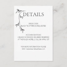 Carte d'information de mariage minimaliste