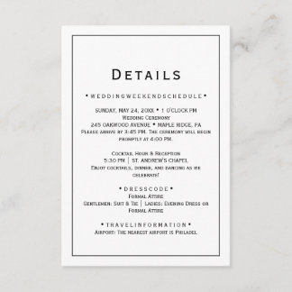 D'accompagnement Carte d'information de mariage minimaliste