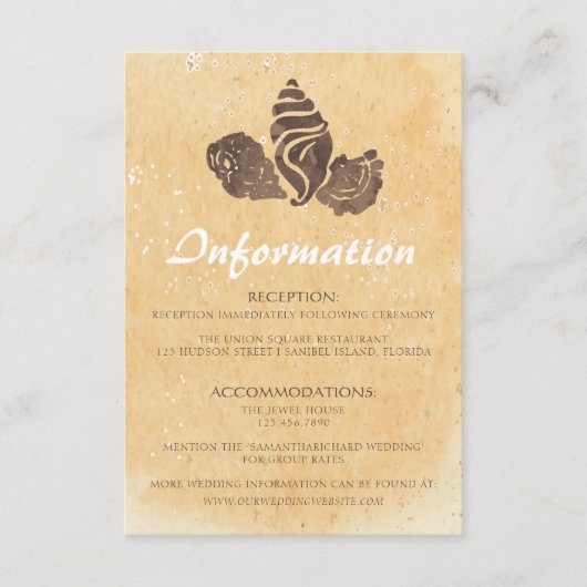 D'accompagnement Carte d'information de mariage sur le sable et les (Devant)