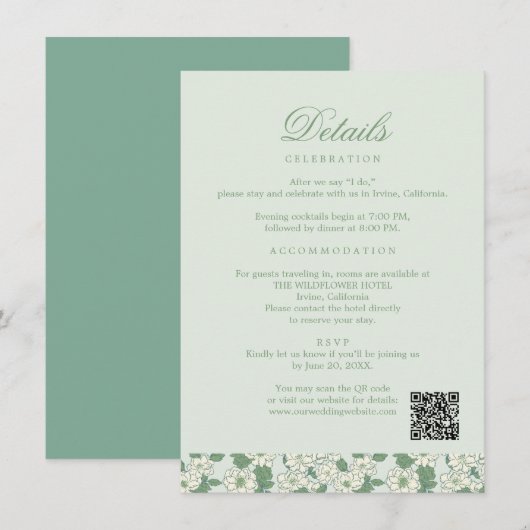D'accompagnement Carte d'information de mariage Vert Sauge (Devant / Derrière)