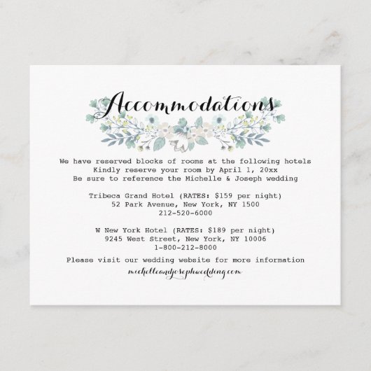 D'accompagnement Carte d'information d'hébergement de mariage flora (Devant)