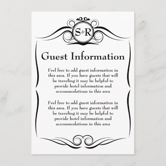 D'accompagnement Carte d'information d'invité Monogram élégant (Devant)