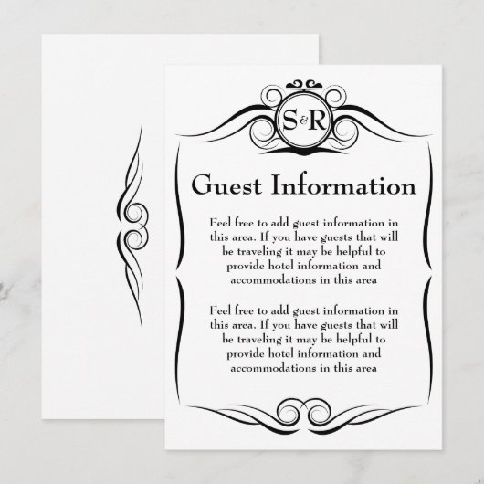 D'accompagnement Carte d'information d'invité Monogram élégant (Devant / Derrière)