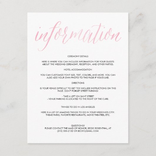 D'accompagnement Carte d'information du Mariage de script d'aquarel (Devant)