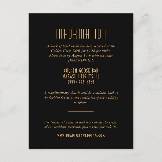 D'accompagnement Carte d'information du Mariage du ventilateur Gold (Devant)