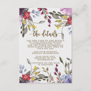 D'accompagnement carte d'information du mariage floral fleur sauvag
