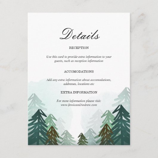 D'accompagnement Carte d'information du Mariage forestier Pine Tree (Devant)