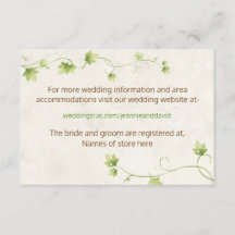 Carte d'information du Mariage Ivy en anglais