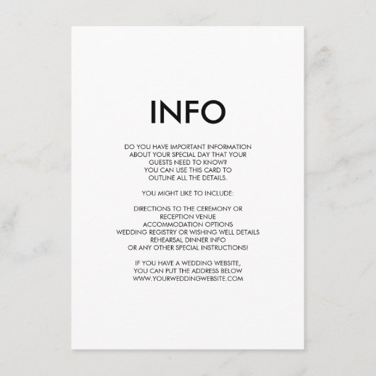 D'accompagnement Carte d'information et de détails minimaux pour le (Devant)