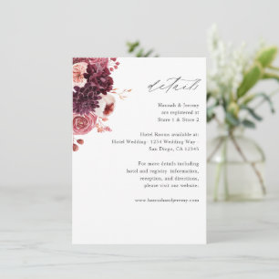 D'accompagnement Carte d'information florale Bourgogne et rose 8A