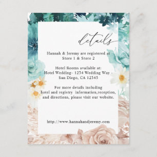 D'accompagnement Carte d'information florale turquoise et rose blus