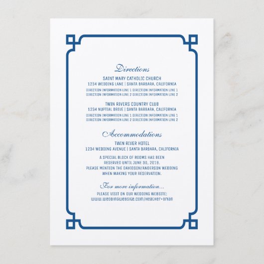 D'accompagnement Carte d'information Mariage chic Lapis Blue Deco (Devant)