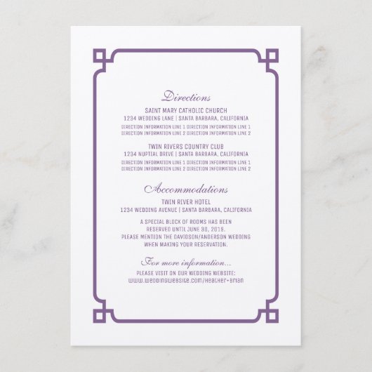 D'accompagnement Carte d'information Mariage chic Purple Deco (Devant)