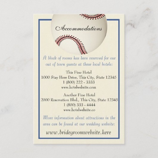 D'accompagnement Carte d'information Mariage du Pass de base-ball (Devant)