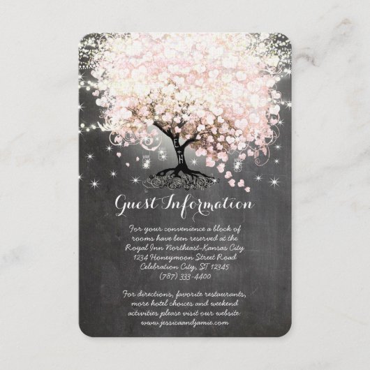 D'accompagnement Carte d'information Mariage Pink Heart Leaf Tree (Devant)