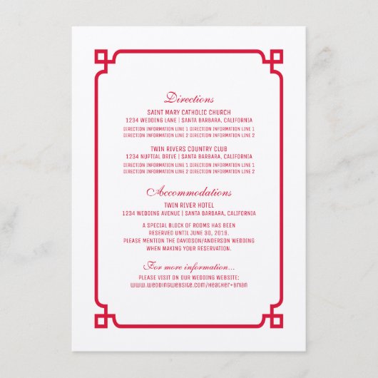 D'accompagnement Carte d'information Mariage Red Deco Chic (Devant)
