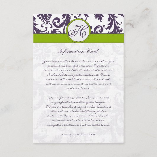 D'accompagnement Carte d'information Monogram Lapis Purple Damask (Devant)