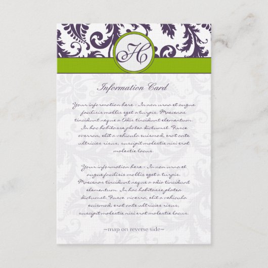 D'accompagnement Carte d'information Monogram Lapis Purple Damask (Devant)