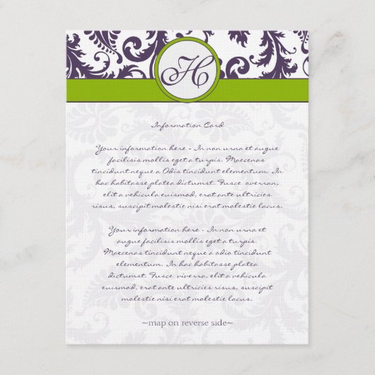 D'accompagnement Carte d'information Monogram Lapis Purple Damask (Devant)