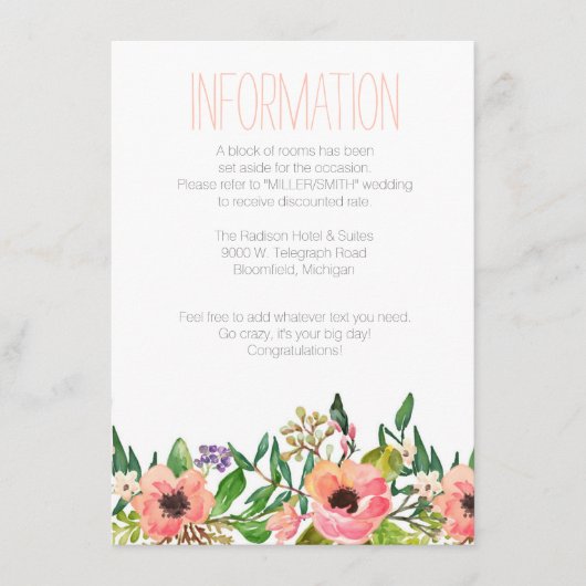 D'accompagnement Carte d'information sur le Mariage floral Aquarell (Devant)