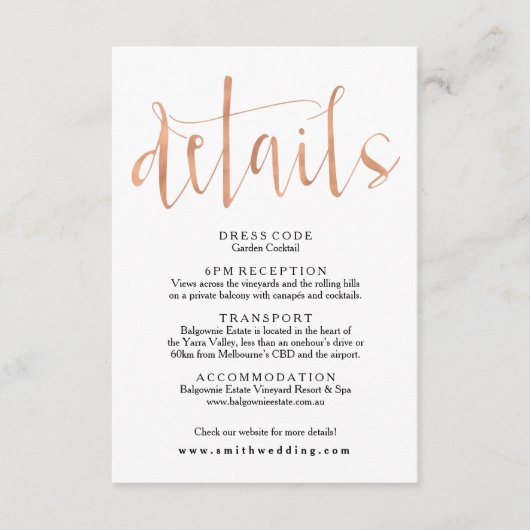 D'accompagnement Carte d'information sur le Mariage rose Gold (Devant)