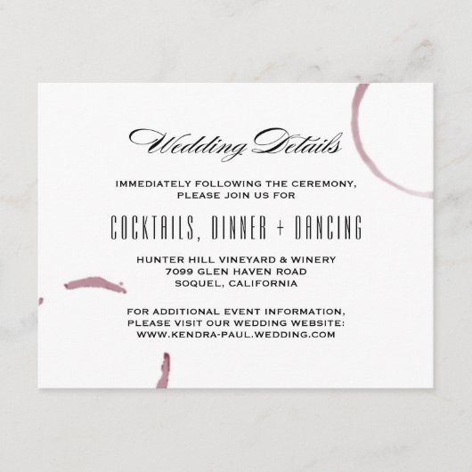 D'accompagnement Carte d'information sur le vignoble Wine Stains (Devant)