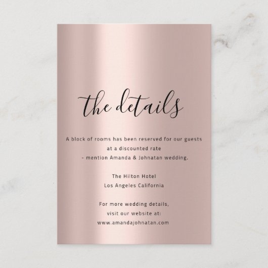 D'accompagnement Carte d'information sur les détails du mariage Ros (Devant)