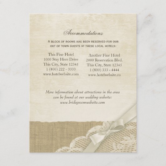 D'accompagnement Carte d'information vintage Lace et Burlap (Devant)