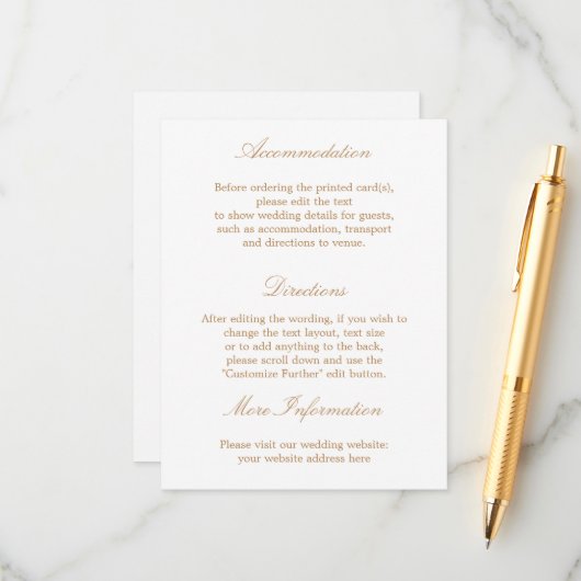 D'accompagnement Carte d'informations sur le Mariage blanc doré bei (Devant/Arrière en situation)