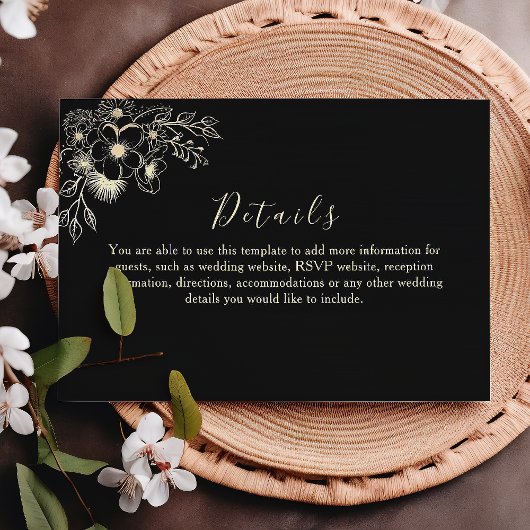 D'accompagnement Carte d'informations sur le Mariage Floral Black G