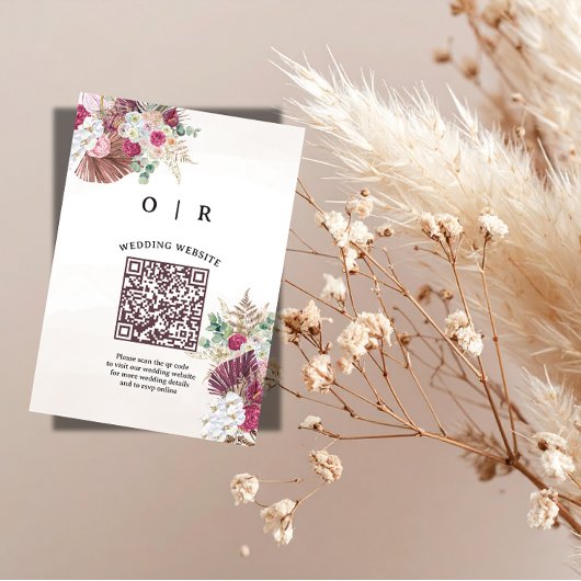 D'accompagnement Carte d'insertion de code QR de mariage avec herbe