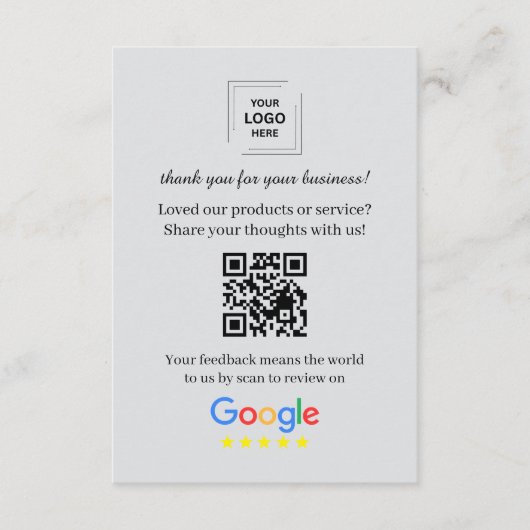 D'accompagnement Carte d'insertion de commentaires clients QR Googl (Devant)