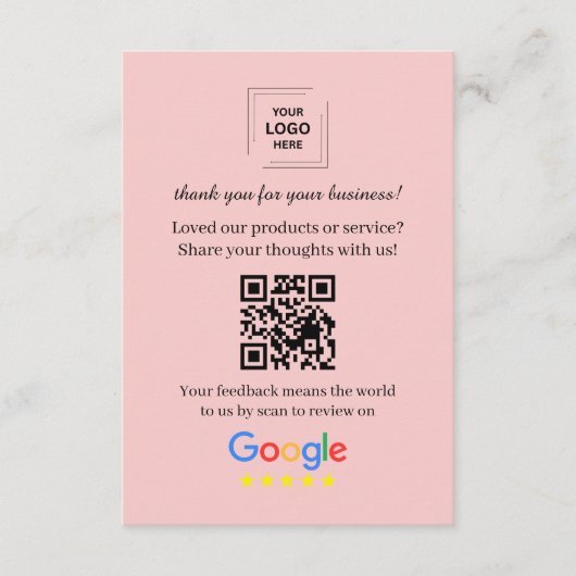 D'accompagnement Carte d'insertion de commentaires clients QR Googl (Devant)