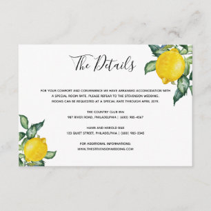 D'accompagnement carte d'insertion de détails de mariage aux citron