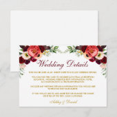 D'accompagnement Carte d'insertion de détails de mariage floral boh (Devant / Derrière)