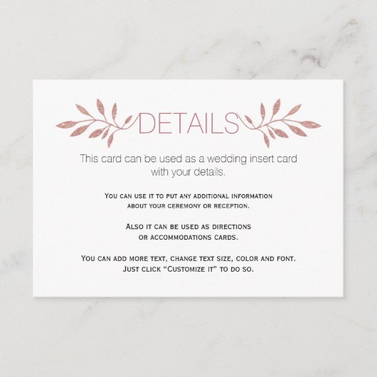 D'accompagnement Carte d'insertion de mariage aux feuilles de paill (Devant)
